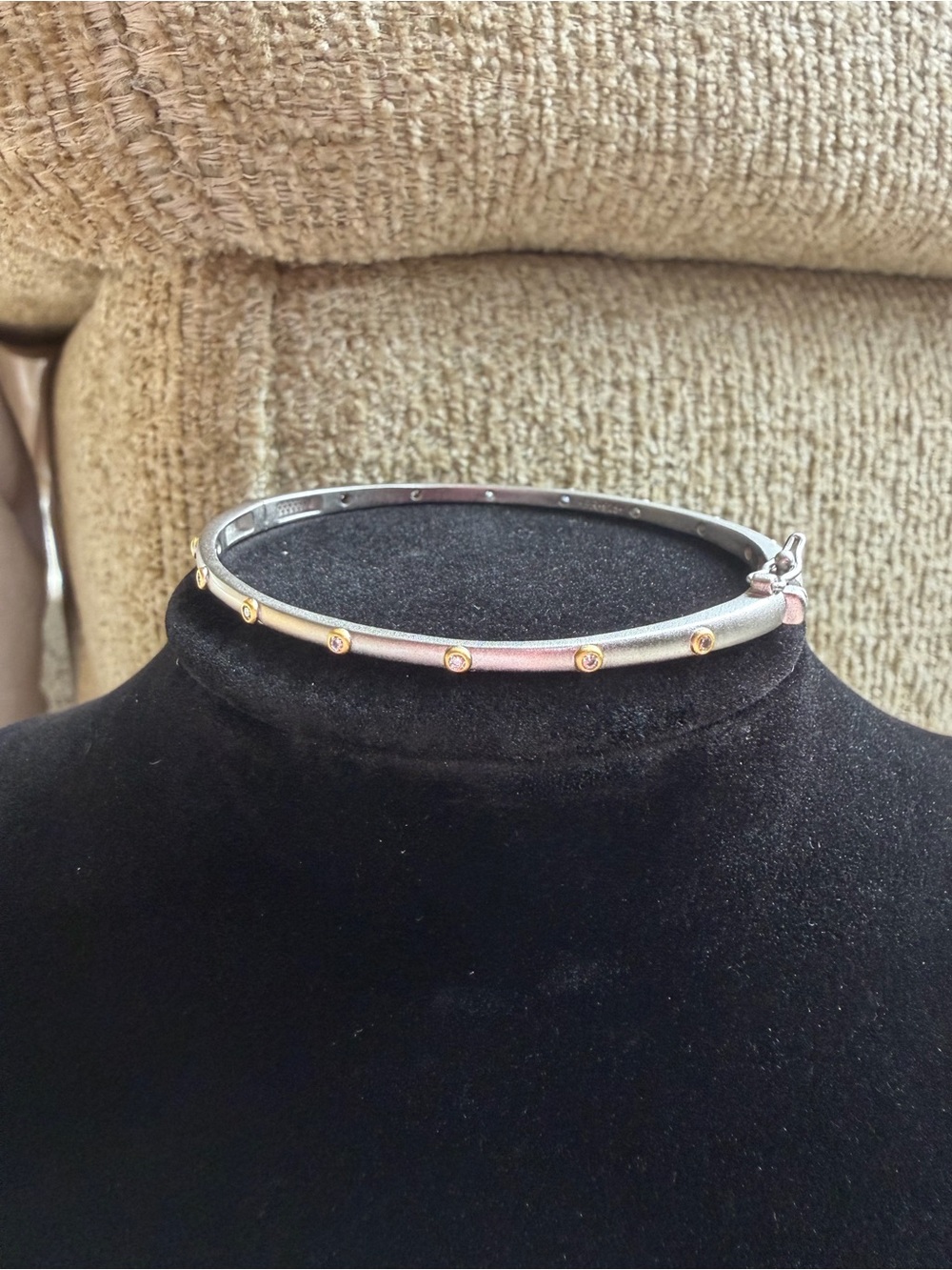 Freida Rothman 925 Sterling Silver Two Tone CZ Station Hinge Bangle 7” NWOT